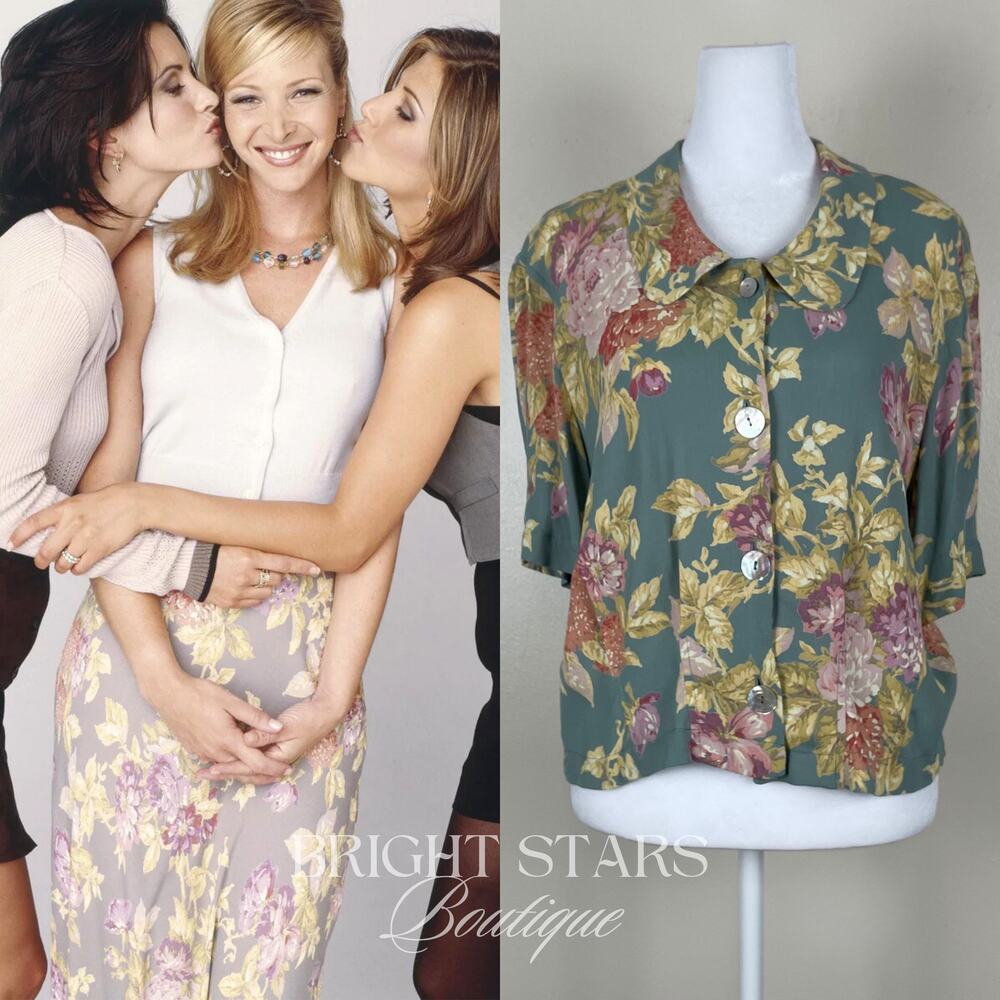 Rare Green Floral Top ALT ASO Phoebe Buffay Friends VTG 90s Made in USA